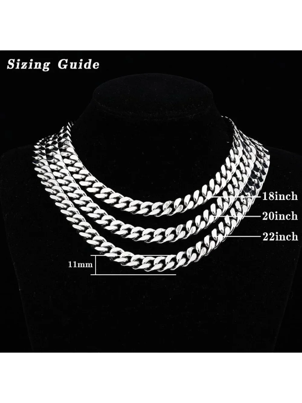 Unisex 11MM Silver Chain Cuban Link 11mm Stainless Steel Gold Silver Plated